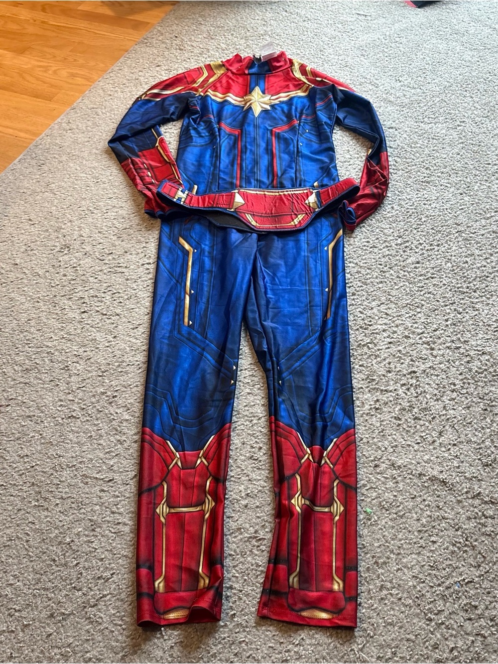 Marvel Captain Marvel Red, Blue & Gold Jumpsuit Costume XS Adult Women’s